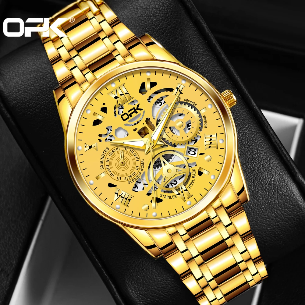 OPK8135 Reloj para hombre, correa de acero con brillo nocturno resistente al agua