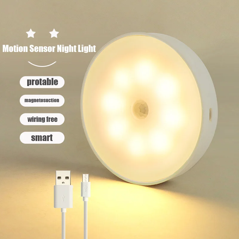Luz LED con Sensor de Movimiento, Luz Nocturna Inalámbrica, Luz Debajo del Gabinete, Lámpara de Armario, Lámpara Inteligente de Inducción Corporal para Montar en la Pared, Decoración del Hogar