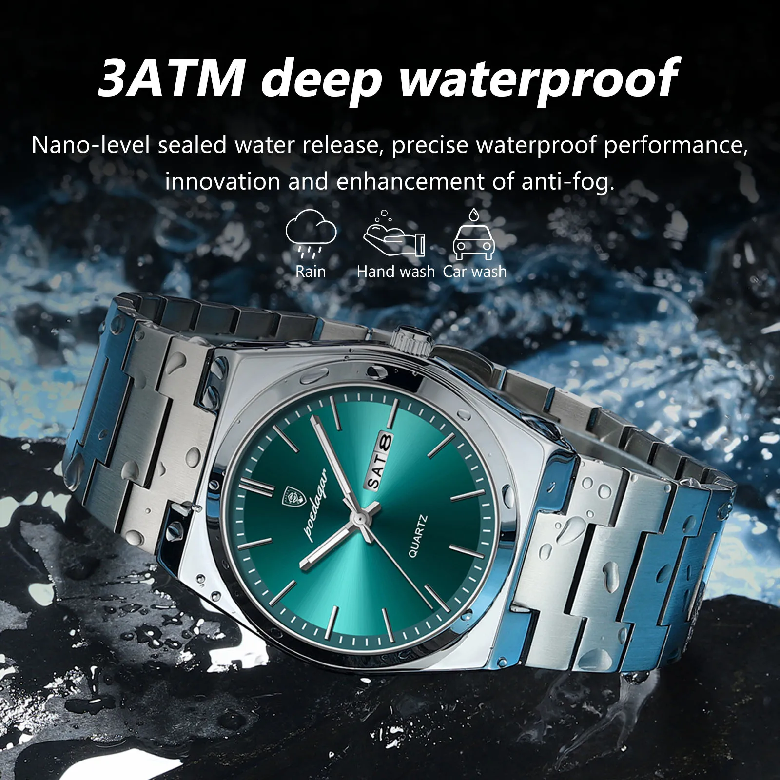 POEDAGAR, relojes de lujo para hombre, Reloj luminoso resistente al agua con fecha y semana para hombre, Reloj de pulsera informal de acero inoxidable a la moda de cuarzo para hombre, Reloj