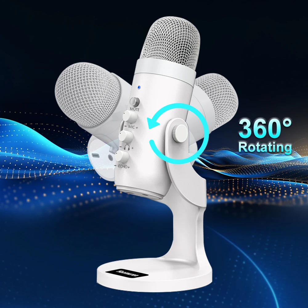 Micrófono condensador USB blanco profesional, micrófono de grabación de estudio para PC, ordenador, teléfono, juegos, Streaming, Podcast, vocales, Youtube