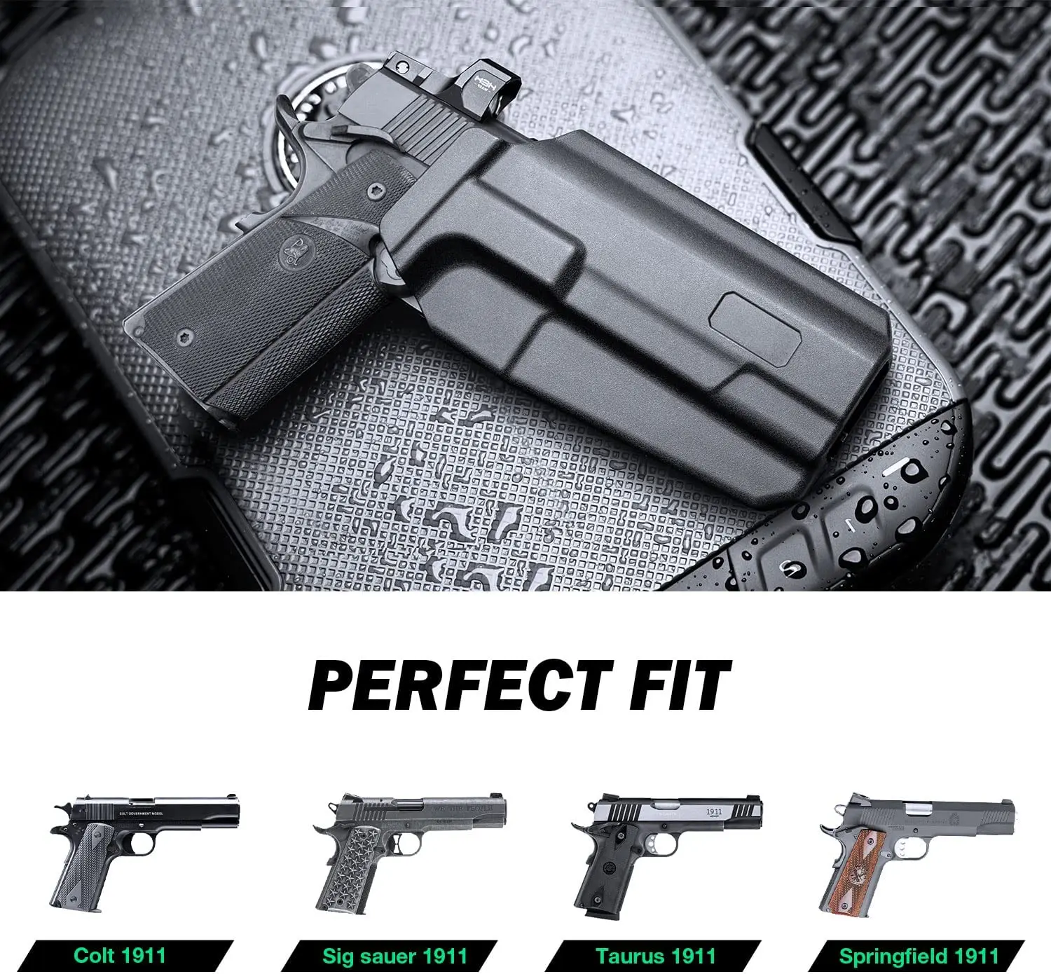 Funda compatible con Colt1911 /Elite Force 1911/Springfield1911/Taurus1911/ Kimber / Rock Island Armory/funda de polímero de liberación de pulgar OWB