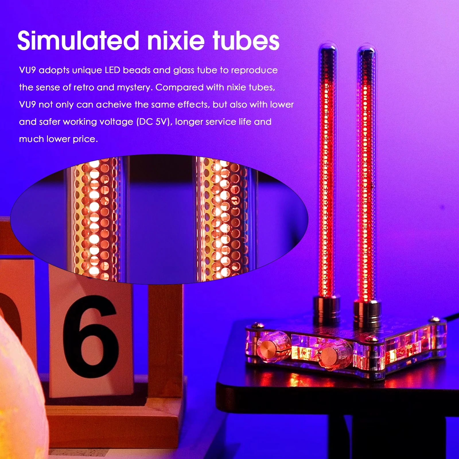 Douk Audio VU9 Pixie Tube medidor de nivel de sonido, consulte el tubo Retro Nixie, analizador de espectro de música, lámpara de Audio con pastilla de micrófono