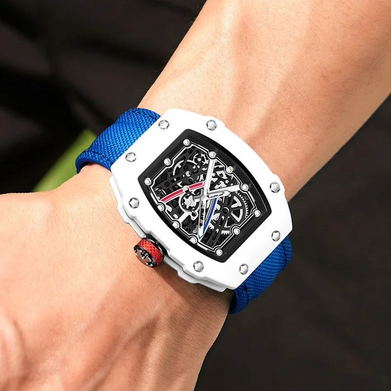 Relojes de hombre de nueva moda, reloj de cuarzo ultrafino con correa de nailon en forma de barril, reloj de pulsera masculino, reloj de esqueleto, reloj masculino.