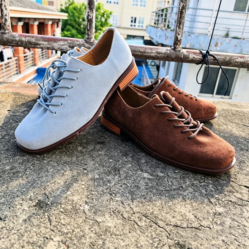 Mocasines de mujer con cordones 2025, nuevos zapatos de primavera, zapatos Oxford de piel auténtica de ante para mujer, zapatos de mujer de estilo británico de talla grande