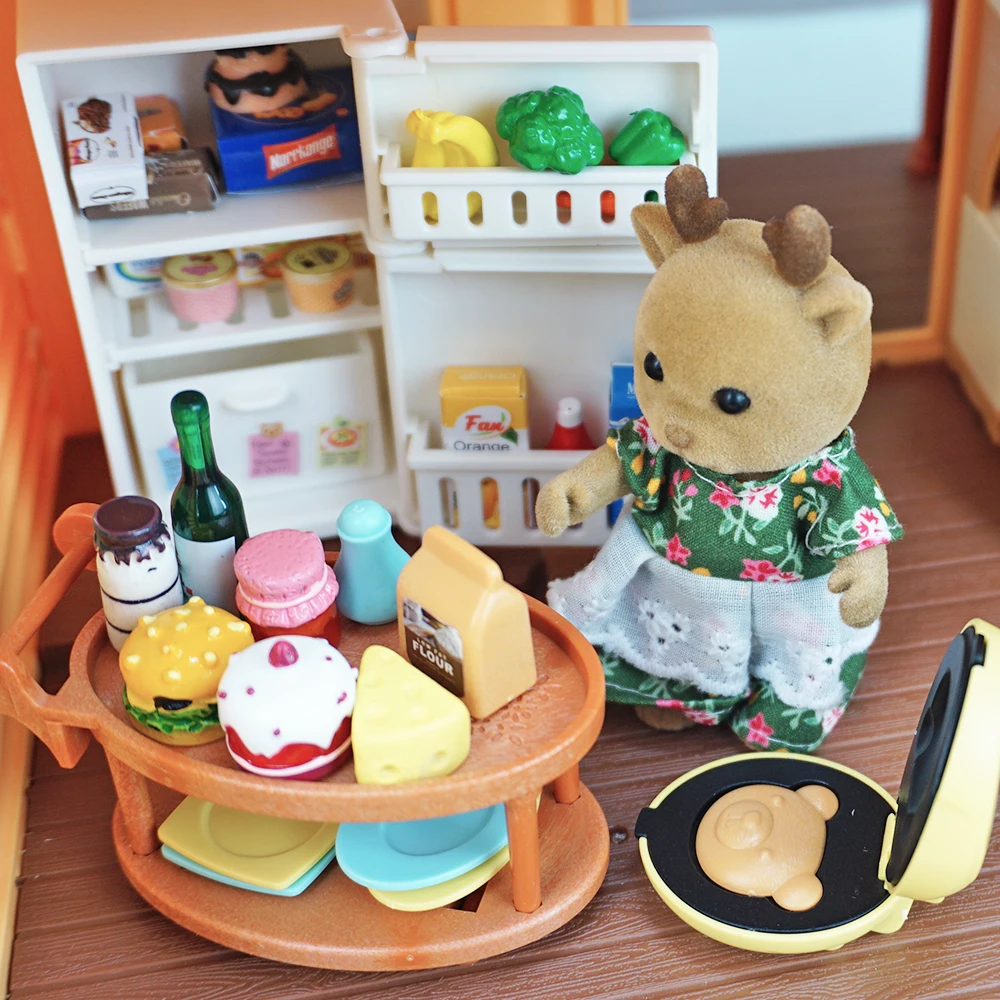Familia del bosque, muebles de cocina, baño, dormitorio, juegos de utensilios para hornear, modelo en miniatura, accesorios para casa de muñecas, refrigerador, regalo para niña, 1/12