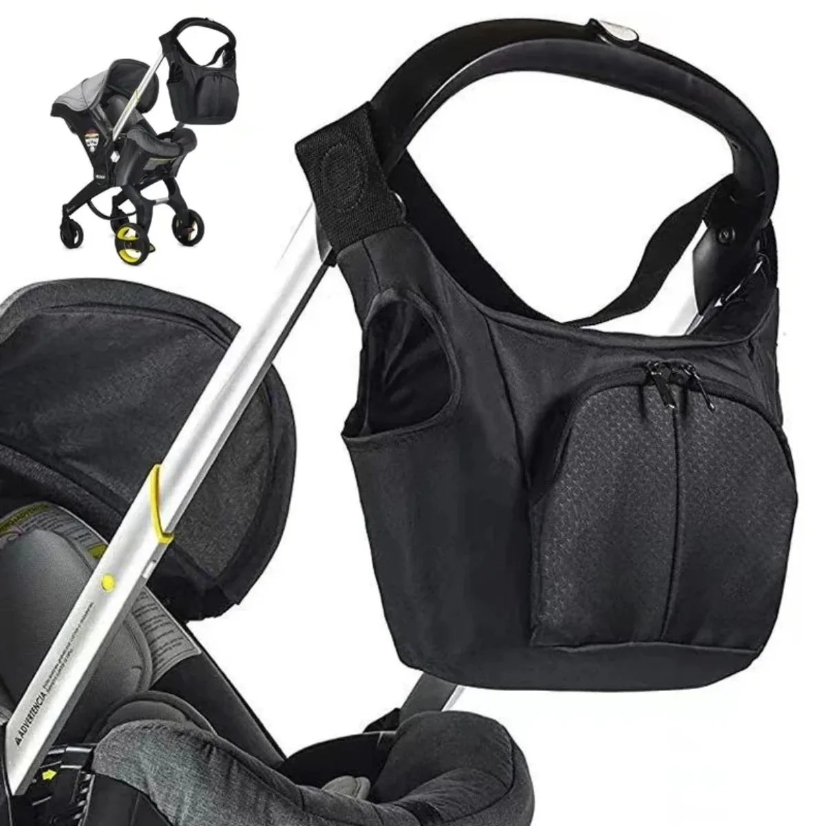 Bolsa de Pañales Portátil para Cochecito de Bebé, Bolsa de Almacenamiento Multifuncional para Cochecito, Negra, Impermeable