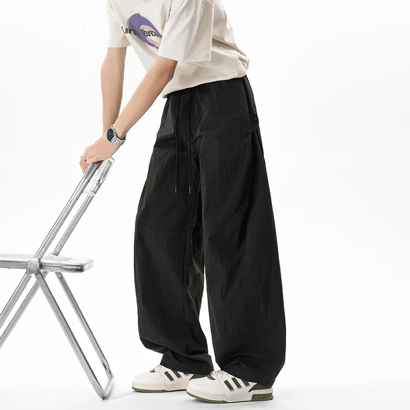 Pantalones Jogger de Seda Helada para Hombre, de Verano, de Marca, a la Moda, Sueltos, de Pierna Ancha, Finos, Transpirables, de Secado Rápido, Largos
