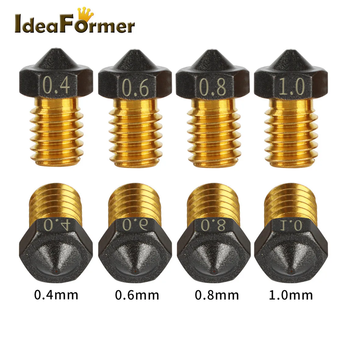 Boquilla de latón recubierta de PTFE E3D V6, 0,2/0,4/0,5/0,6/0,8/1,0mm, 1,75mm, M6, boquillas V6 para impresora 3D, Ender3 Titan Prusa I3 MK3, 1/2/5 unidades