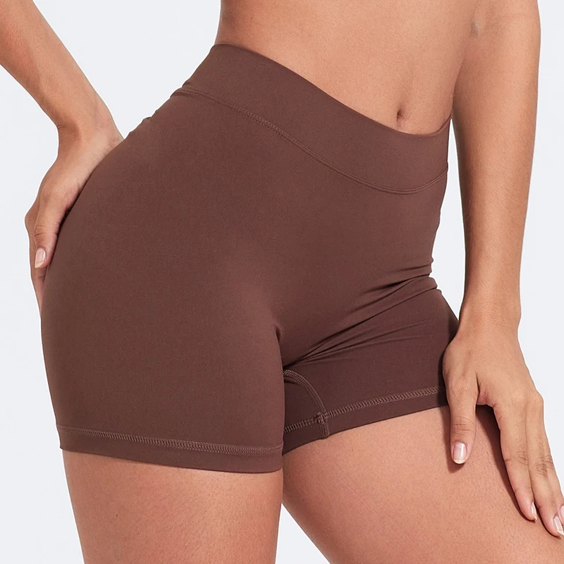 Pantalones cortos con espalda en V para mujer, Shorts sexys de cintura alta para Yoga, levantamiento de cadera, ajustados de nailon, para entrenamiento deportivo y Fitness