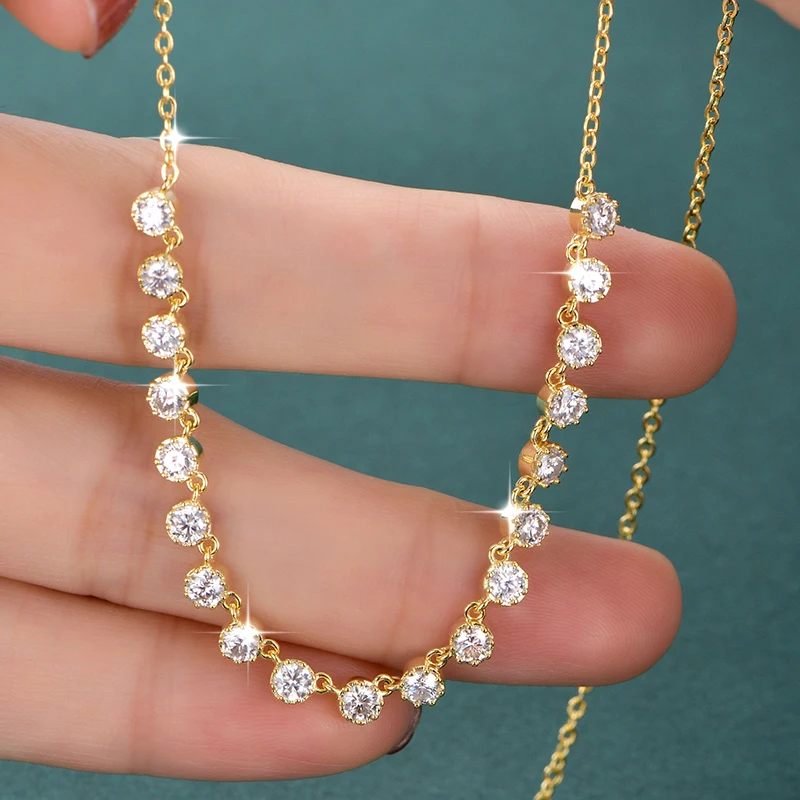 Collar de Moissanita Certificada OXTAO Estilo Burbuja de 3mm D VVS1 para Mujer, Colgante Dulce con Diseño de Sonrisa en U, Joyería Chapada en Oro de 14K