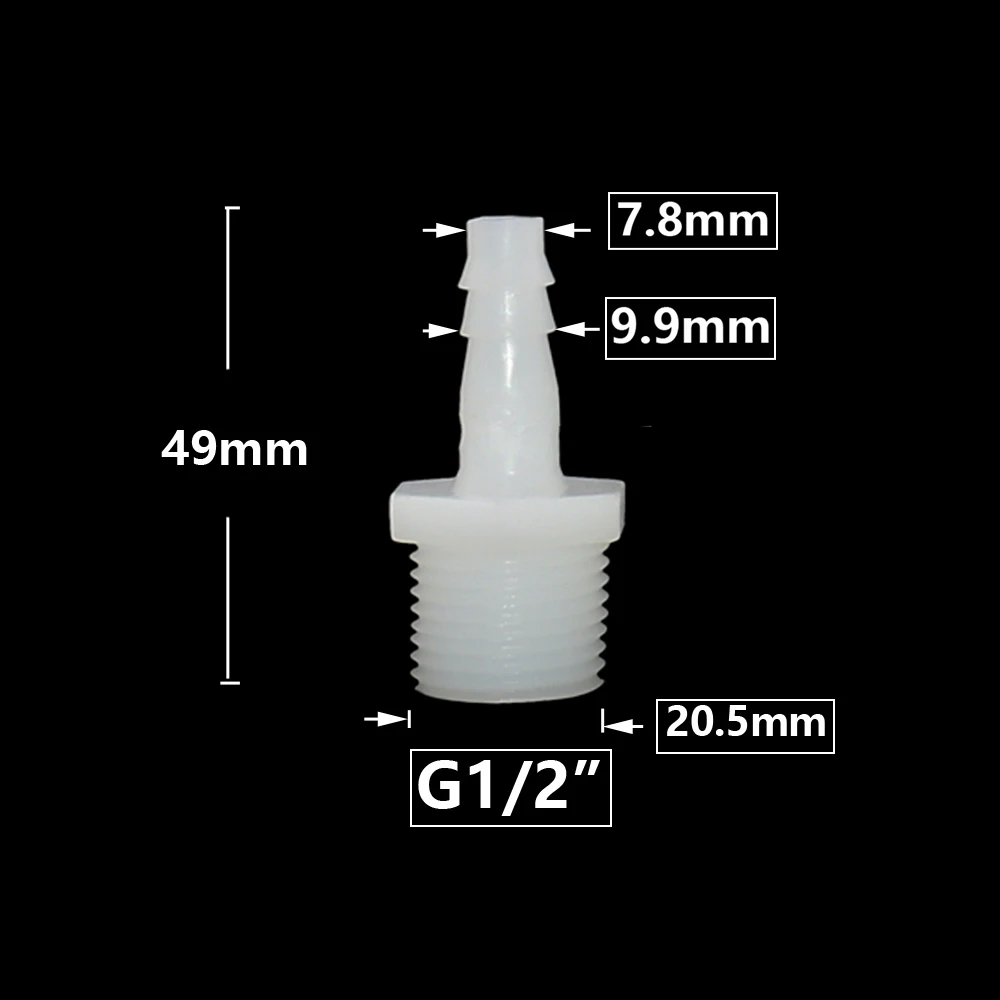 Rosca de 1/2 pulgada a púas 4/6/8/10/12/14/16/18/20mm accesorios de conector de manguera de plástico sistema de riego por goteo acoplador de tubería