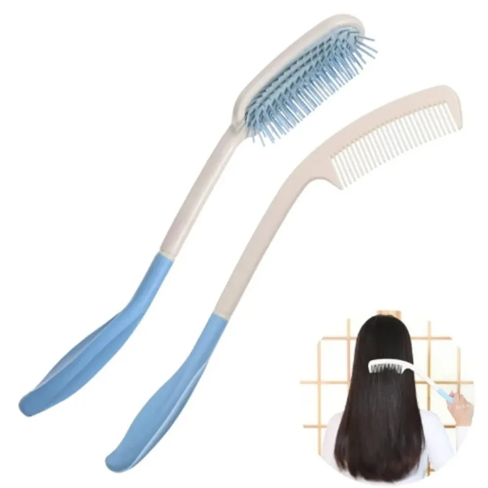 Peine de mango largo para ancianos, cepillo de pelo curvo ergonómico antideslizante para artritis, ayuda para pacientes discapacitados, cuidado de la salud, 1 Uds.