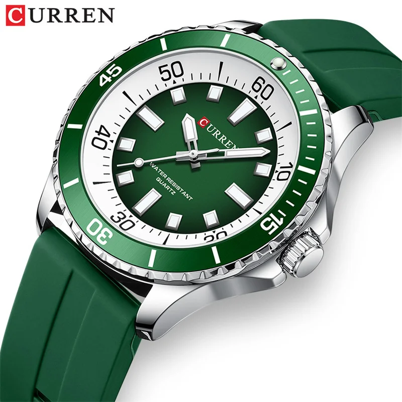 Reloj de Cuarzo Unisex Curren 8448, Reloj de Pulsera Redondo Luminoso a Prueba de Agua para Exteriores con Correa de Silicona