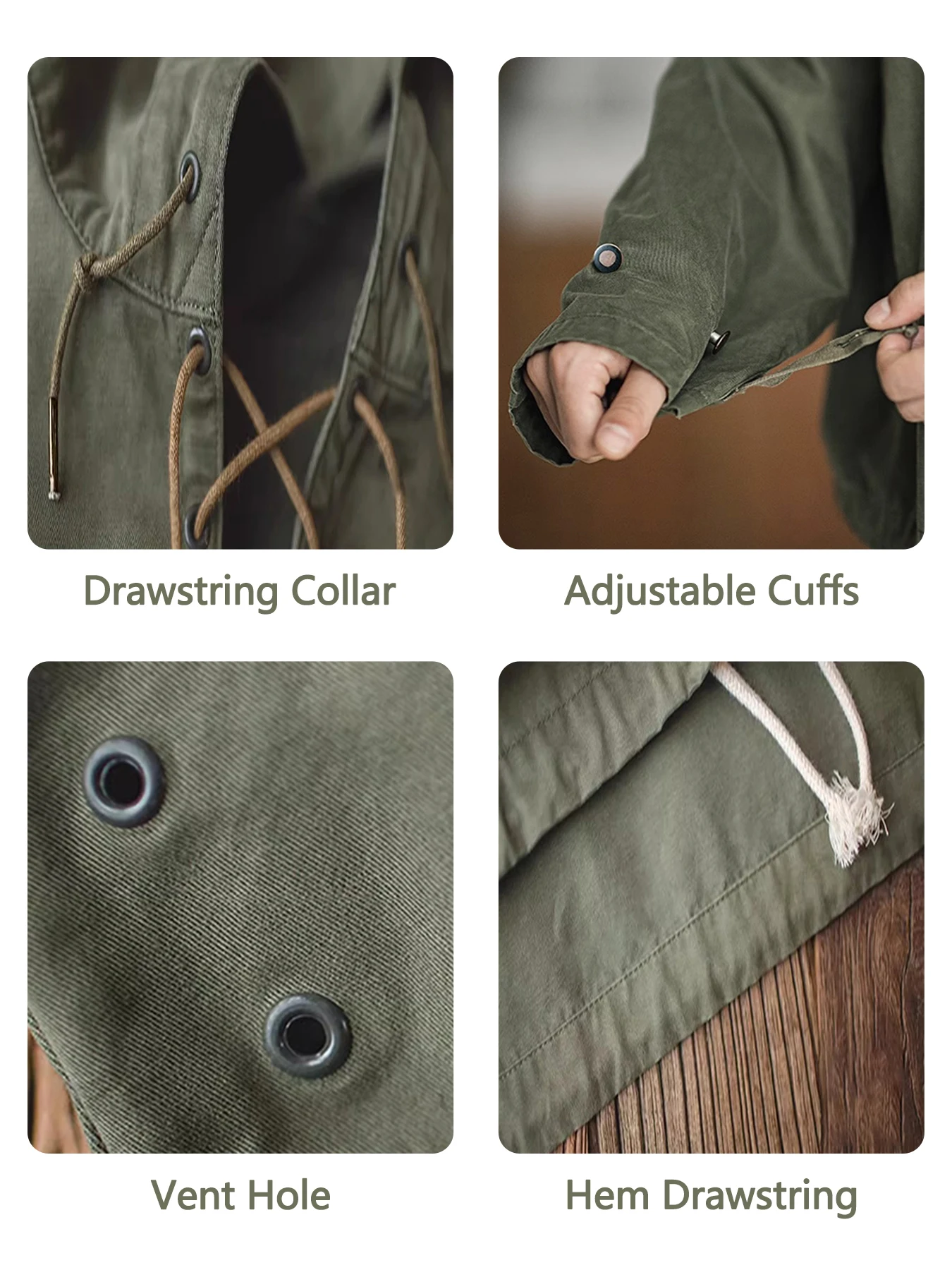 USN Wet Weather Deck Parka, Sudadera con cordones estilo militar para hombre, Sudadera con capucha informal retro de corte holgado para ropa de calle, 100% algodón