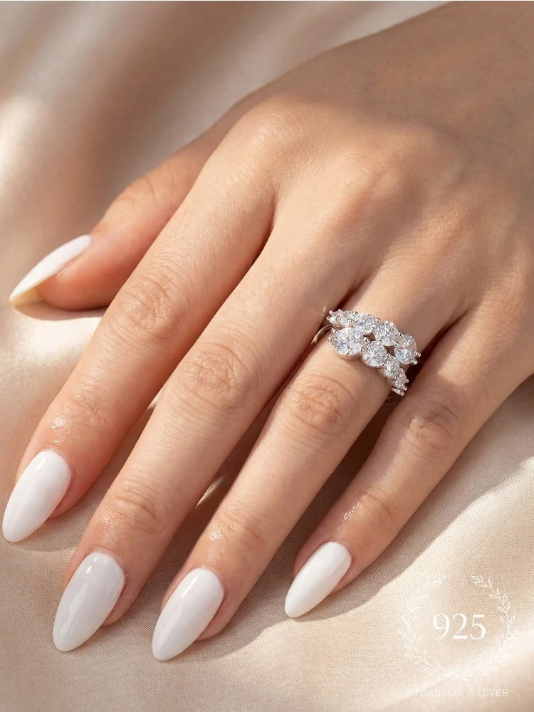 Anillo de circonita redondo ajustable personalizado de Plata de Ley 925 para mujer, joyería fina de alta calidad de lujo para aniversario