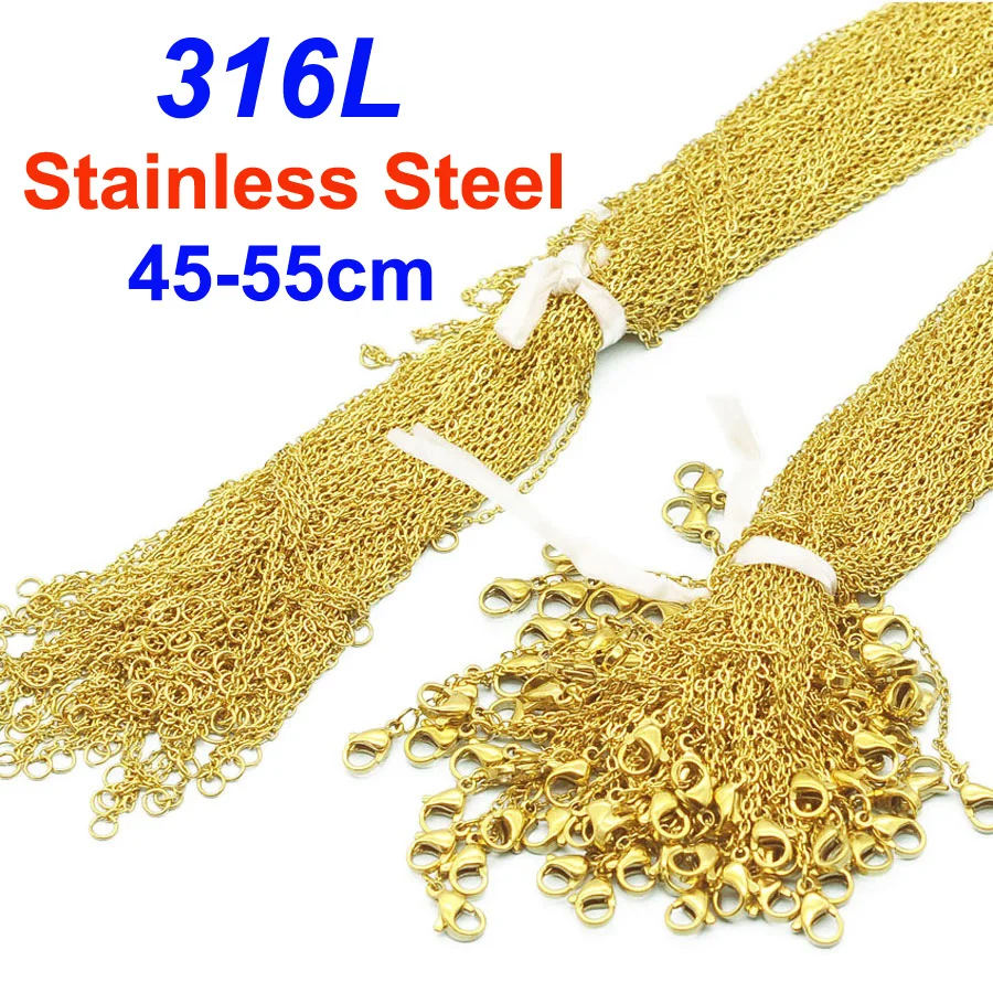 Lote de 100 cadenas de acero inoxidable 316L de 40-55 cm, tipo Rolo O, que no se desvanecen, para collares, venta al por mayor, para mujeres, manualidades, joyería DIY