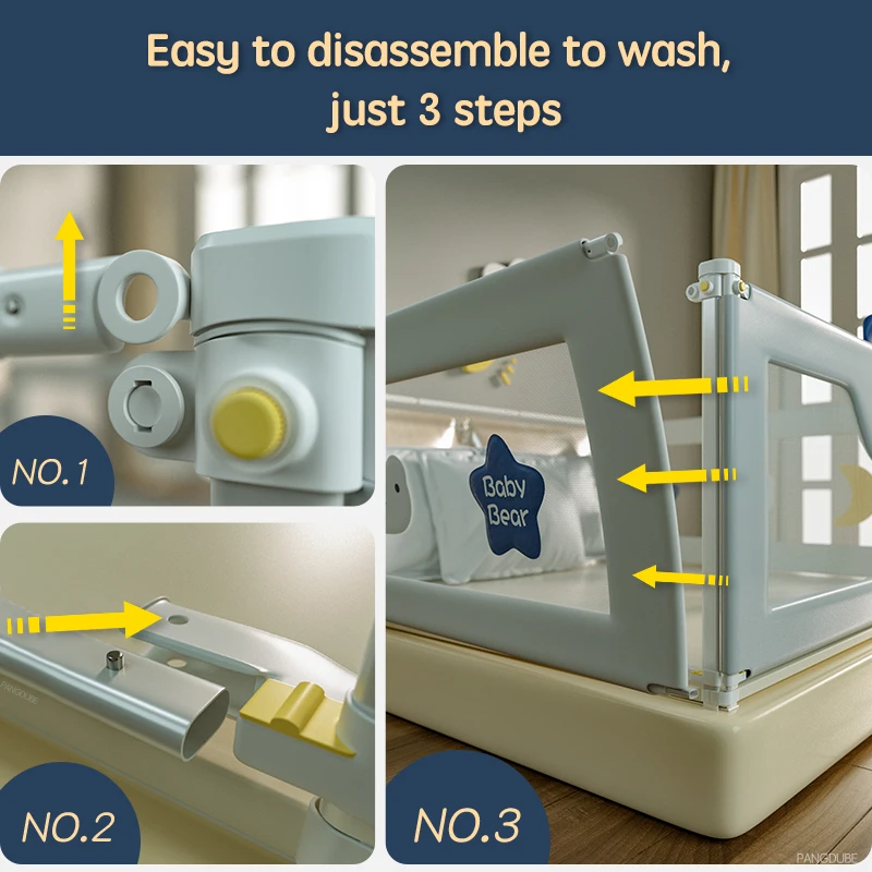 PANGDUBE 1 barrera de seguridad para cuna de bebé, protección lateral para cuna, barrera para niños pequeños, protección contra que el bebé se caiga de la cama, montaje con tornillos o colchón integrado en el marco de la cama.