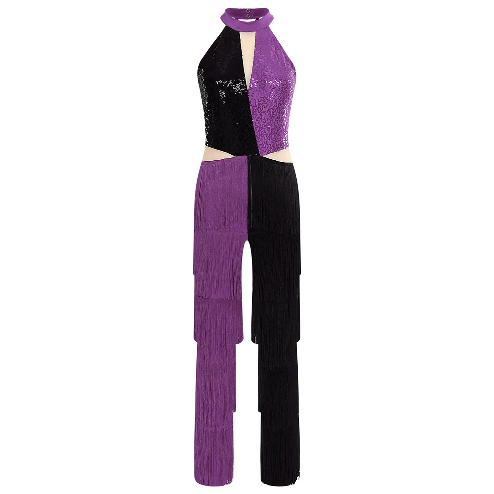 Disfraz Hippie de los años 70 para discoteca para mujer, pantalones con flecos y borlas de lentejuelas brillantes, mono Retro de una pieza para fiesta, ropa para discoteca y graduación, Ropa de baile latino