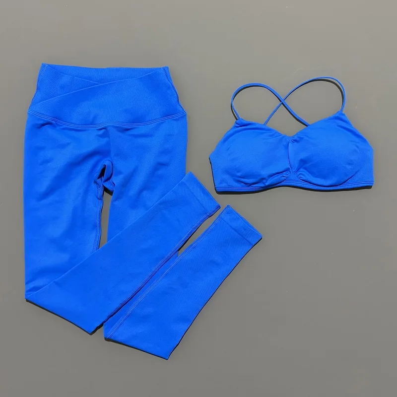 Conjunto deportivo de visión de 2 piezas, novedad de verano, ropa de Yoga, chándal para mujer, Top de Yoga con espalda cruzada atlética, mallas, conjunto de Fitness para Pilates