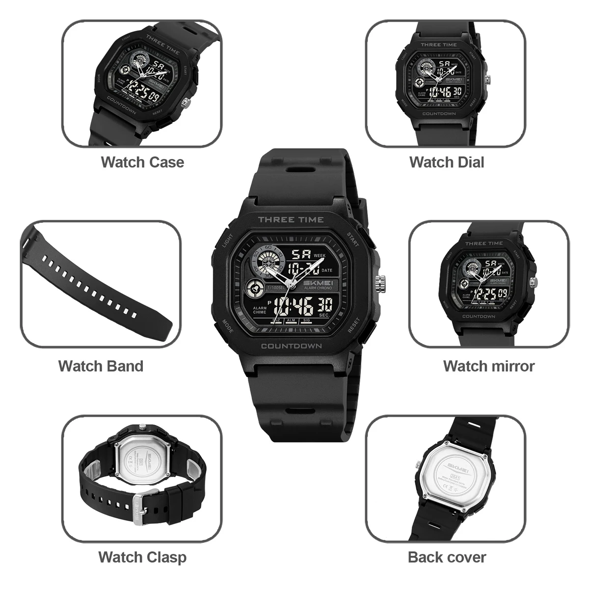SKMEI 2641 Nuevo Reloj Digital Deportivo de Doble Pantalla para Hombre, Reloj Militar Electrónico Multifuncional a Prueba de Agua, Reloj Hombre