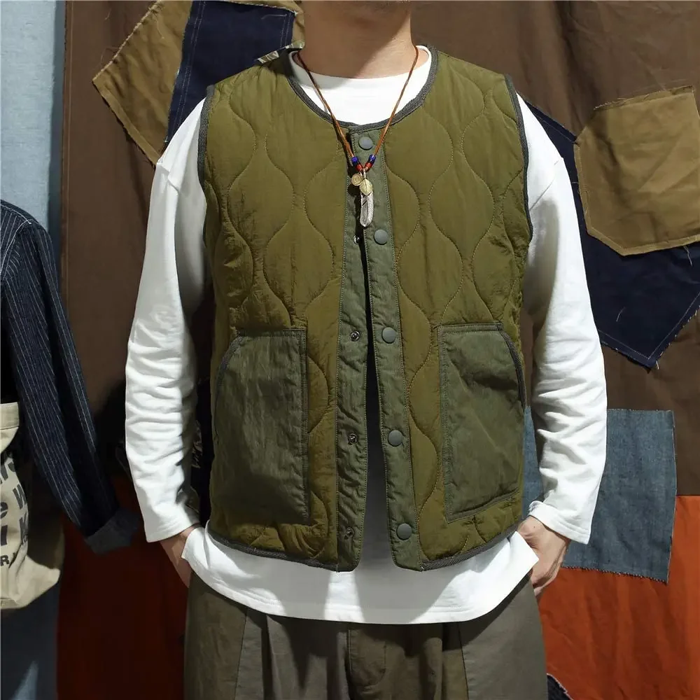Chaleco acolchado de algodón Vintage para hombre, chaqueta acolchada sin mangas, ropa de abrigo informal gruesa y cálida para trabajo, Otoño e Invierno