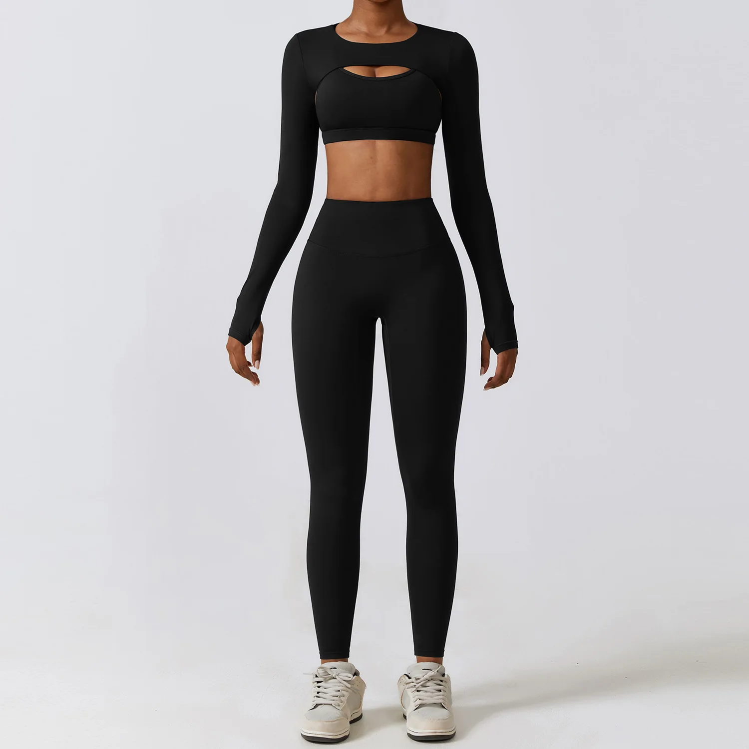 Ropa deportiva, conjunto de Yoga, ropa de entrenamiento para mujer, ropa atlética, mallas deportivas para gimnasio, sujetador de encaje perfecto, Top corto, traje de Yoga de manga larga