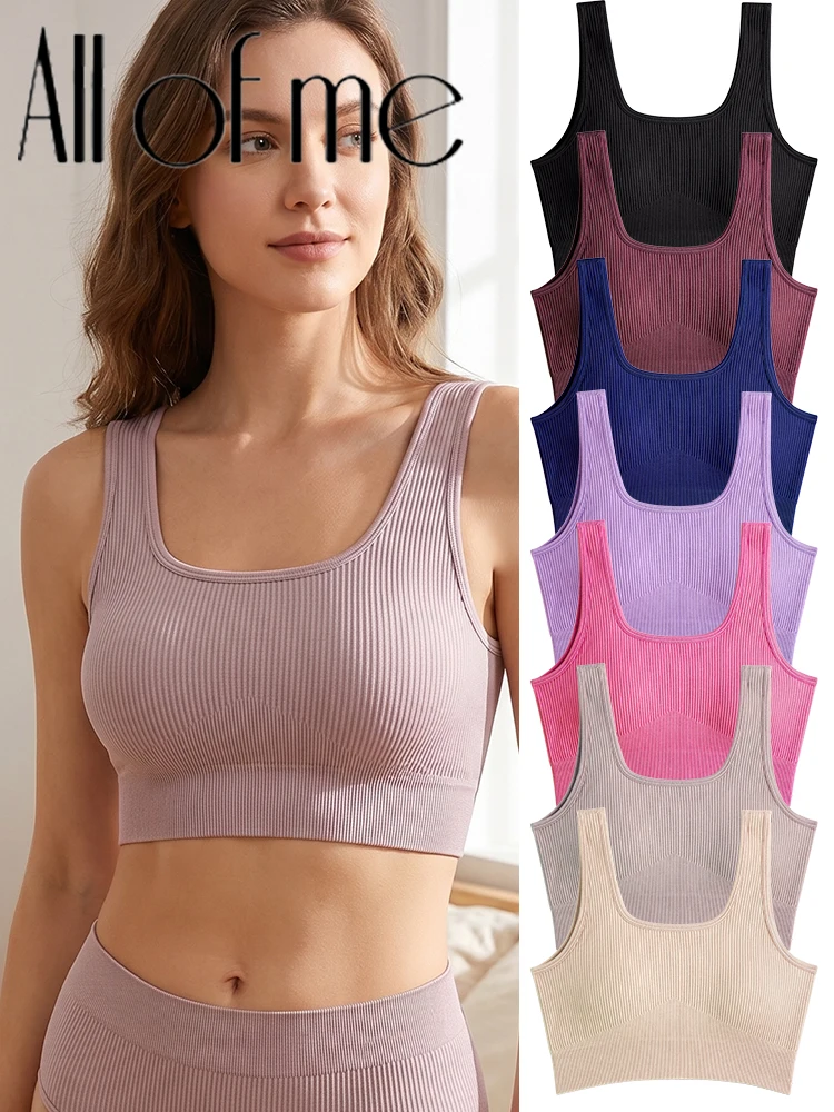 Top Deportivo Corto Sin Costuras para Mujer, con Sujetador Acolchado, Cuello Cuadrado, Sin Mangas, Alta Elasticidad, Suave y Transpirable, para Fitness y Yoga