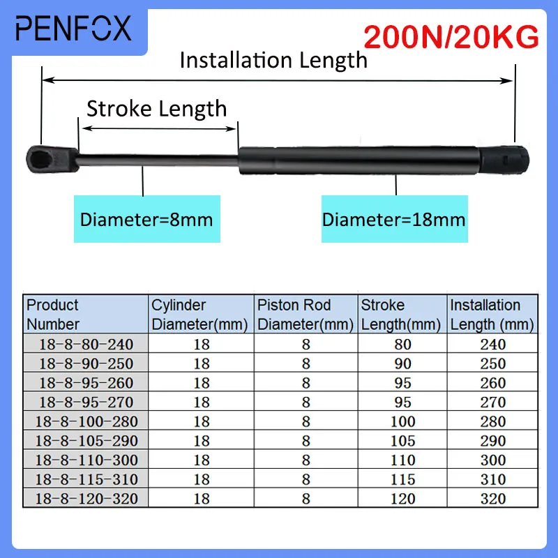 1PC 240-320mm 20kg/200N resorte de Gas barras de puntal universales amortiguador elevador hidráulico soporte barra de puntal RV cama coche máquina