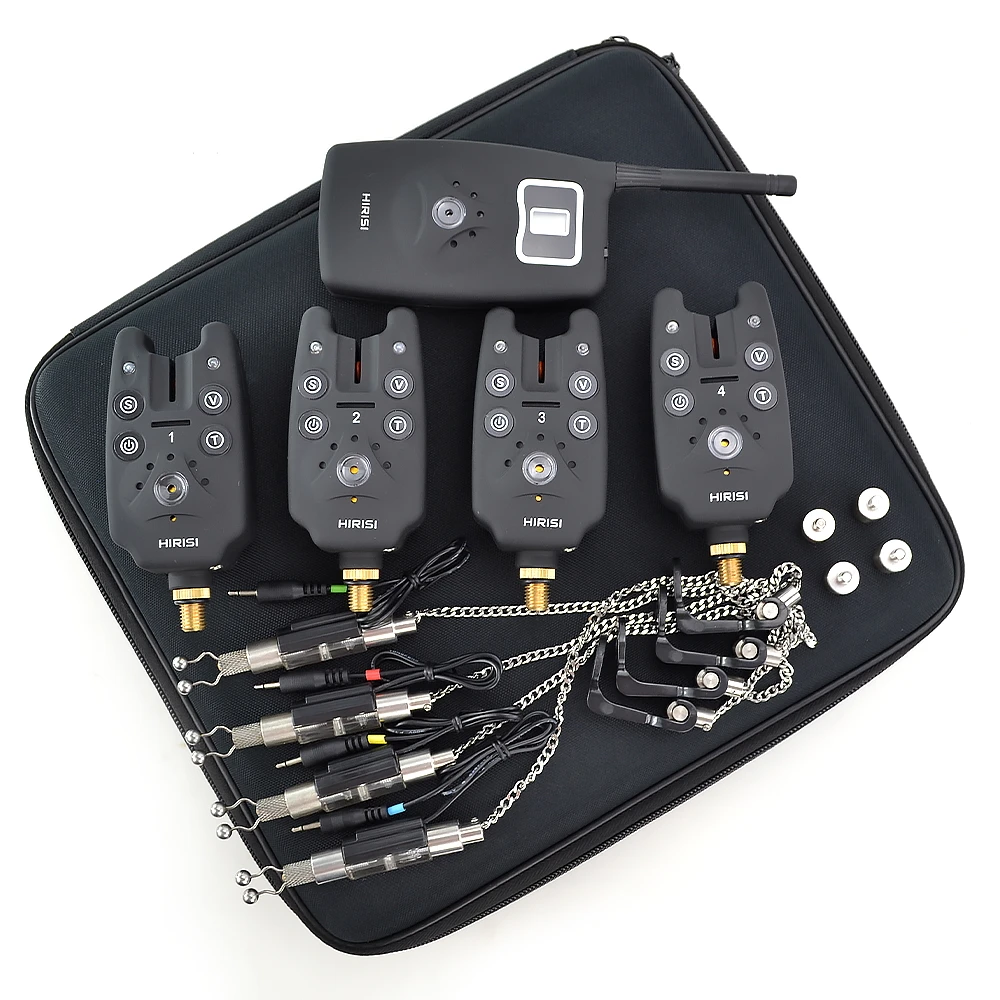 Alarma de picadura de pesca inalámbrica, 1 + 4 juegos con 4 Uds. Swinger iluminado en funda EVA para pesca de carpa B1203S