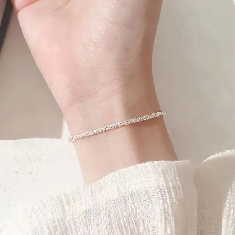 Juego de 3 pulseras de plata de ley S925, pulseras onduladas tejidas con media cadena geométrica minimalista para mujer, regalos de joyería elegantes