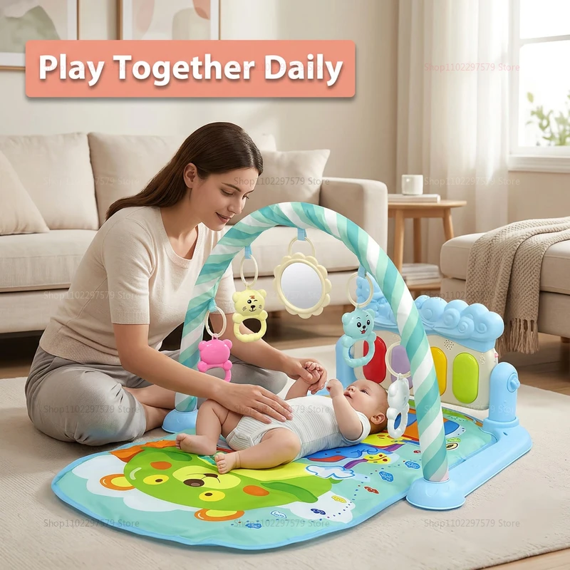 Gimnasio de actividades con piano de pedales para bebés, alfombra de juego para gatear, sonajeros colgantes, juguete educativo temprano para bebés recién nacidos de 0 a 36 meses.