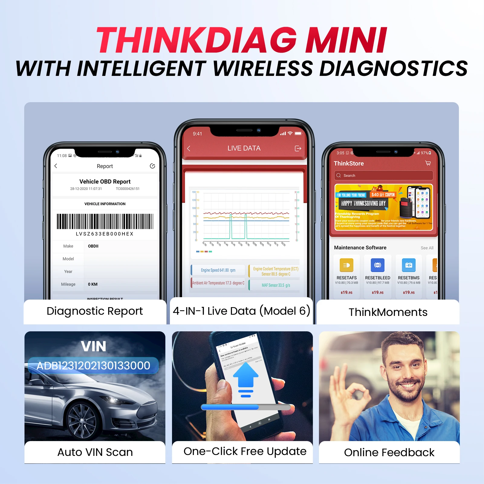 THINKCAR THINKDIAG MINI OBD2 escáner herramienta de diagnóstico OE sistema completo escáner de coche para iOS Android lector de código de fallos actualización gratuita