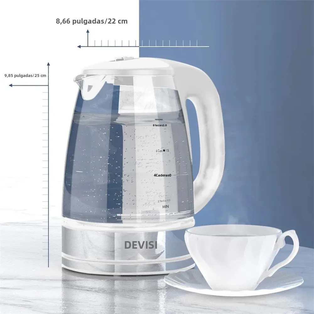 DEVISIB Hervidor eléctrico de vidrio, ebullición rápida de 2200 W, control de temperatura, mantener caliente las 4 horas, tetera de 2,0 L y caldera de agua caliente