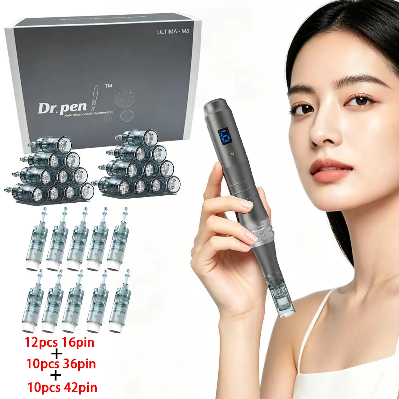 Dermapen Ultima M8 con 32 Cartuchos, Pluma Inalámbrica de Microagujas para el Cuidado de la Piel, Kit de Tratamiento MTS, Máquina de Belleza para Uso Profesional