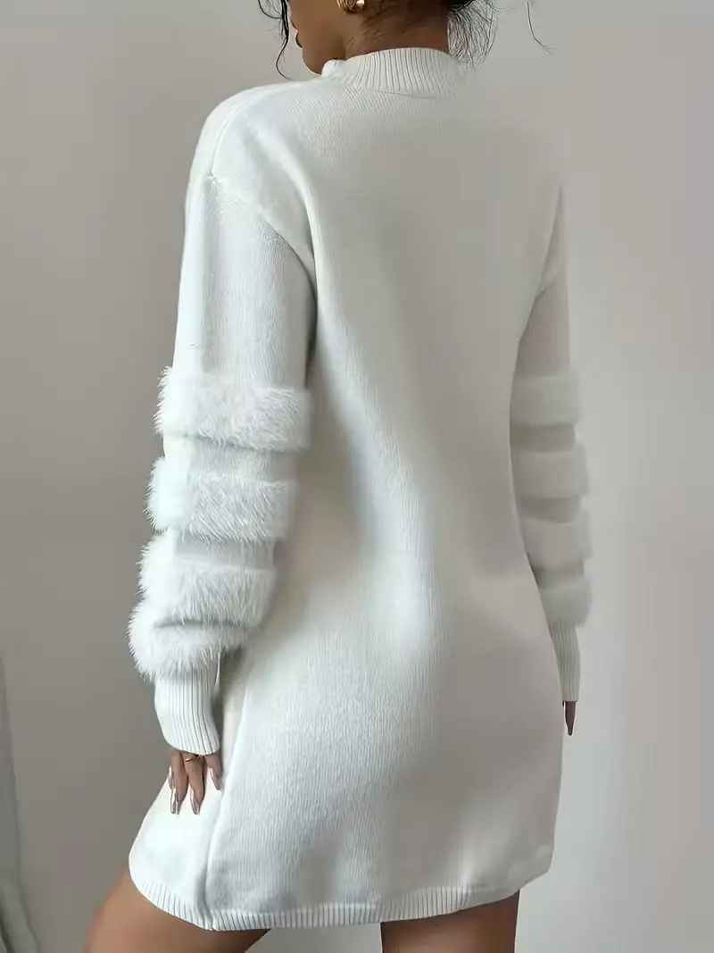 Vestido Casual de Punto para Mujer, Cuello Alto, Color Sólido, Corte Holgado, con Parches, Sin Cinturón, Ropa de Otoño/Invierno