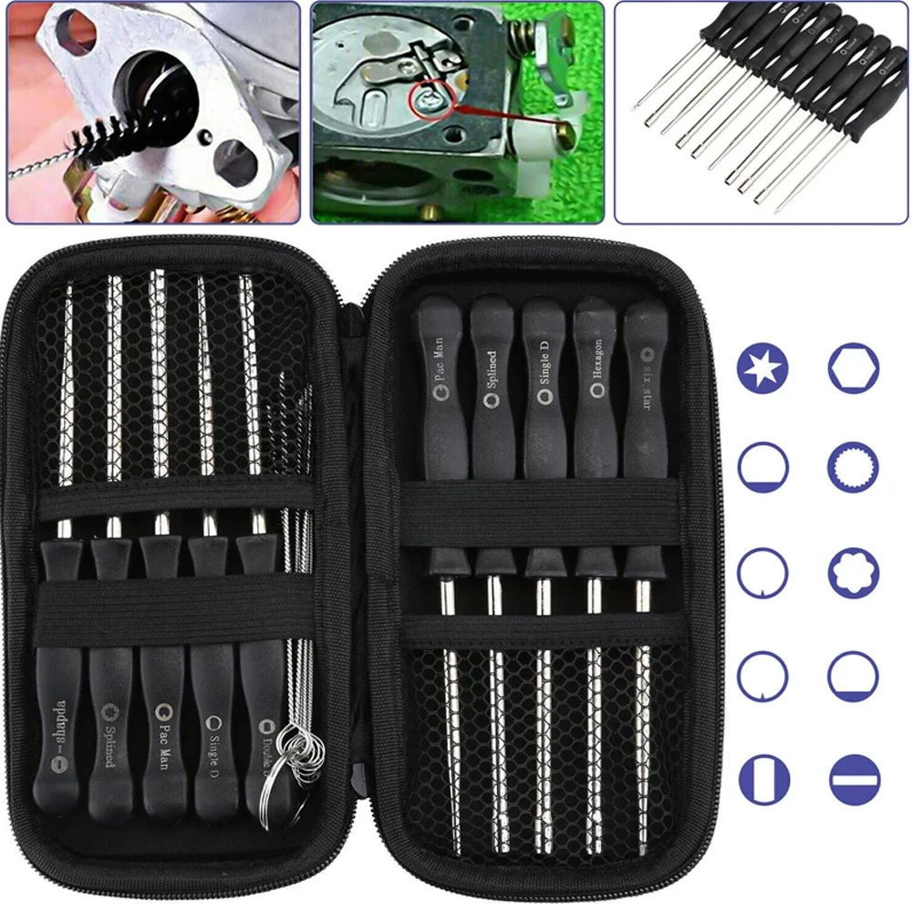 Kit de destornillador estriado y cepillo, herramienta de fijación de ajuste de carburador de motosierra para recortadora de motor, Weedeater, 25 uds.