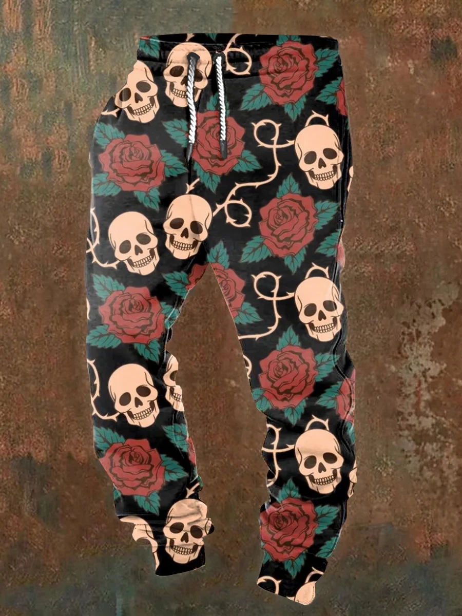 Pantalones jogging informales para hombre con cordones y estampado de calaveras de Halloween, adecuados para uso al aire libre, moda de otoño e invierno.