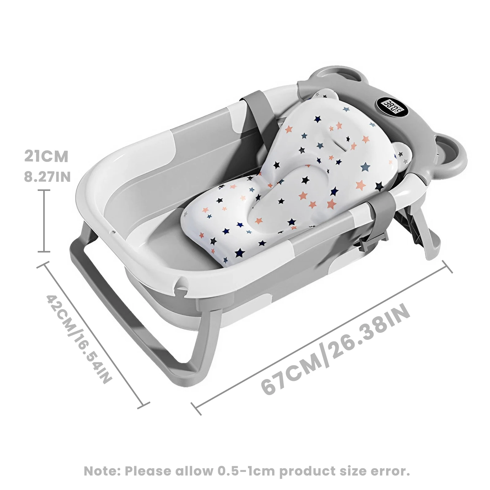 Bañera plegable para bebé recién nacido con termómetro y 1 cojín flotante suave, bañera de viaje portátil con orificio de drenaje, bañeras para bebé