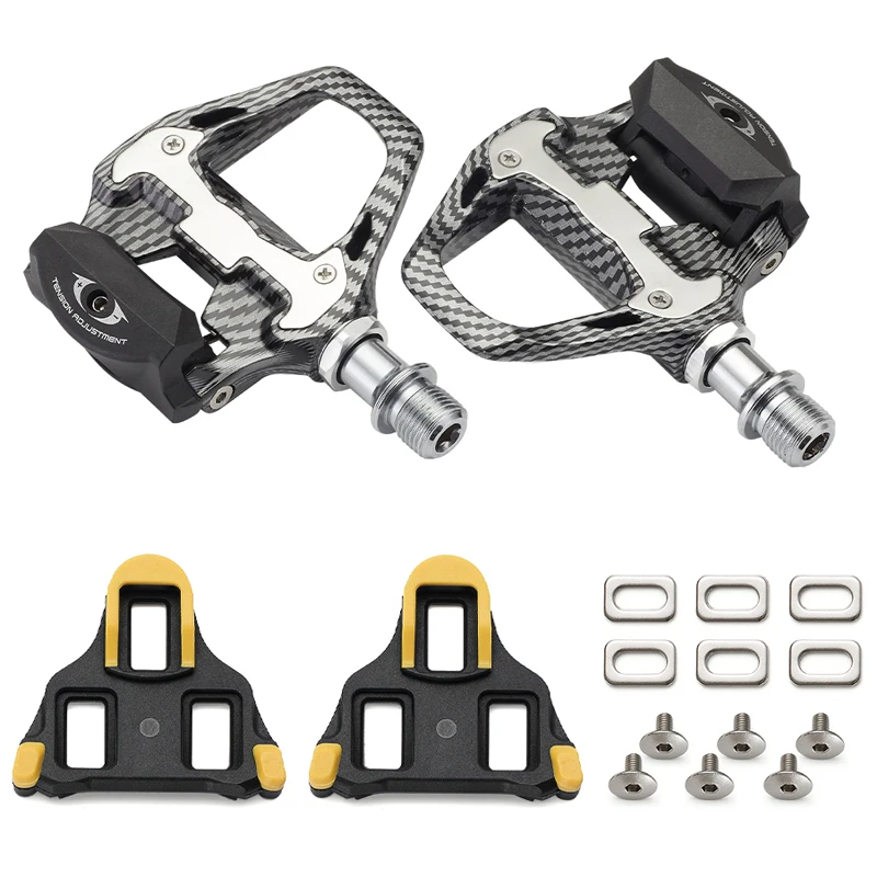 Pedal de Bicicleta de Carreras RACEWORK Ultraligero de Fibra de Carbono Texturizada, Apto para Pedales de Bicicleta Profesionales con Autobloqueo SPD/Keo