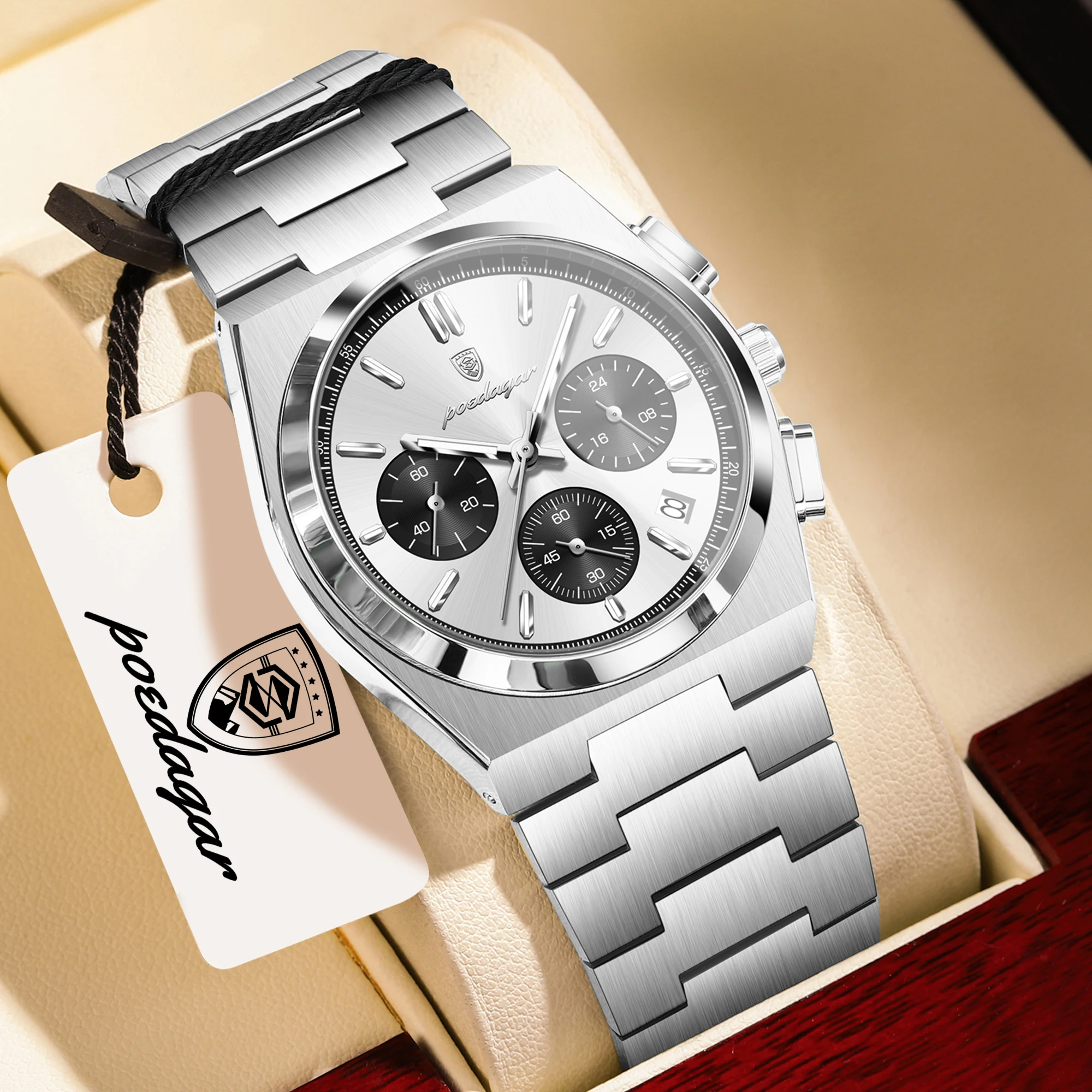 Reloj POEDAGAR para Hombre de Negocios, Cronógrafo, Fecha, Acero Inoxidable, Clásico, Resistente al Agua, Luminoso, de Cuarzo