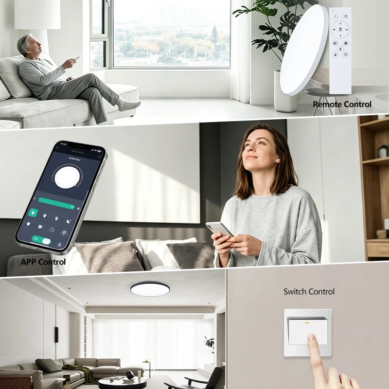 MARPOU Lámpara de techo inteligente, lámpara LED para dormitorio, lámparas de techo grandes, luces LED con control remoto, luces LED regulables para habitación