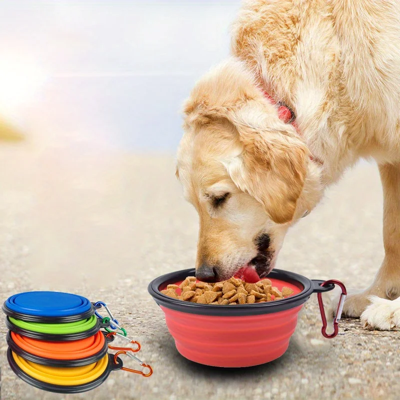 Cuenco plegable para perros, cuenco de viaje portátil para perros, cuenco de agua para comida para perros para caminar al aire libre, cuenco de agua de silicona para comida para perros con labio de cuenco