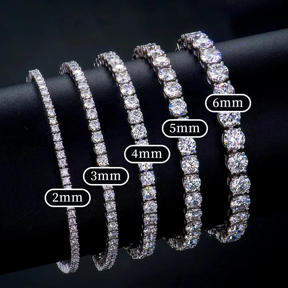 Pulsera de tenis de moissanita completa VVS1 de Color D a la moda de alta calidad de plata de ley S925 para mujer joyería de compromiso de boda