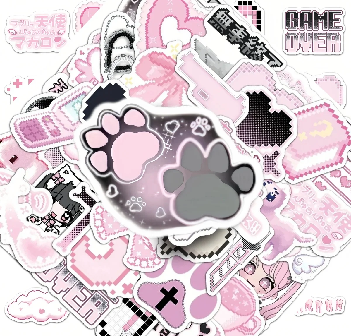 10/30/50 Uds. Lindas Pegatinas de Graffiti de Píxeles Rosas para Chicas Góticas, Calcomanías Estéticas DIY para Nevera, Laptop, Teléfono, Diario, Papelería
