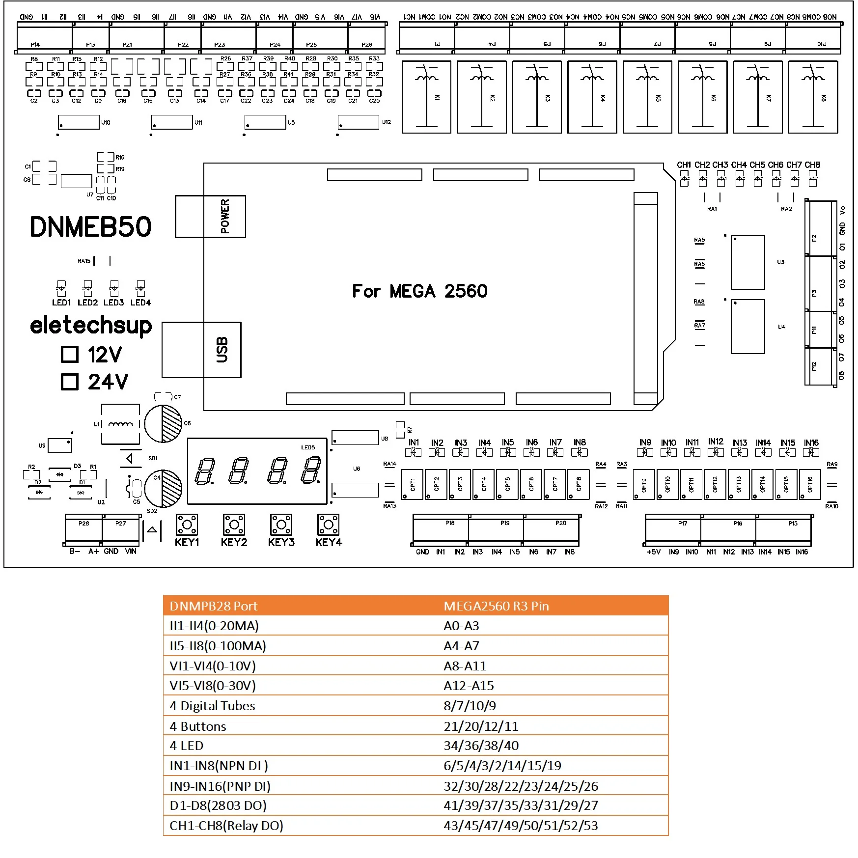 16AI-16DI-16DO 4-20MA corriente 0-5V/10V/30V voltaje contacto húmedo seco MOS RS485 relé MEGA2560 R3 placa de expansión para Arduino PLC