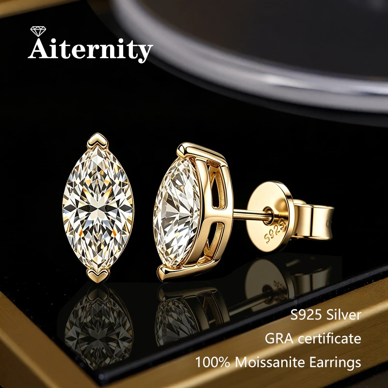 Pendientes de Moissanita Corte Marquise D VVS1, Chapados en Plata S925 con Certificado GRA, Pendientes para Mujer, Joyería Exquisita para Bodas