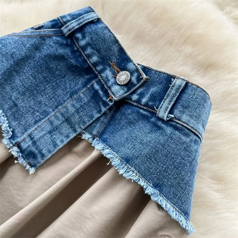 Nueva Falda Midi de Mezclilla con Parches para Mujer, Diseño Exclusivo, Color Caqui, Cintura Asimétrica con Cordón, Falda Burbuja con Bolsillos con Cremallera SK8003