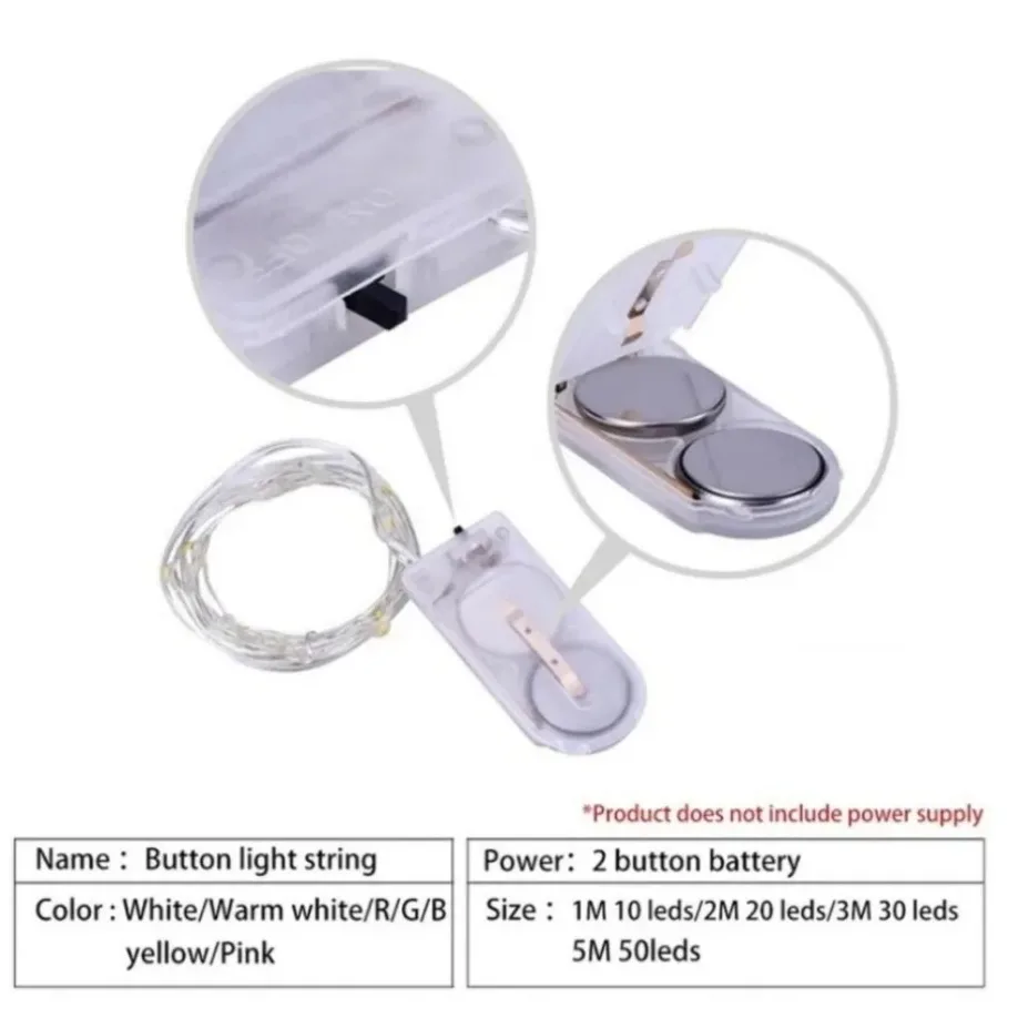 Guirnalda de luces LED de 5M, luces de hadas de alambre de cobre Led impermeables con pilas, luces de decoración navideña para fiesta de boda DIY