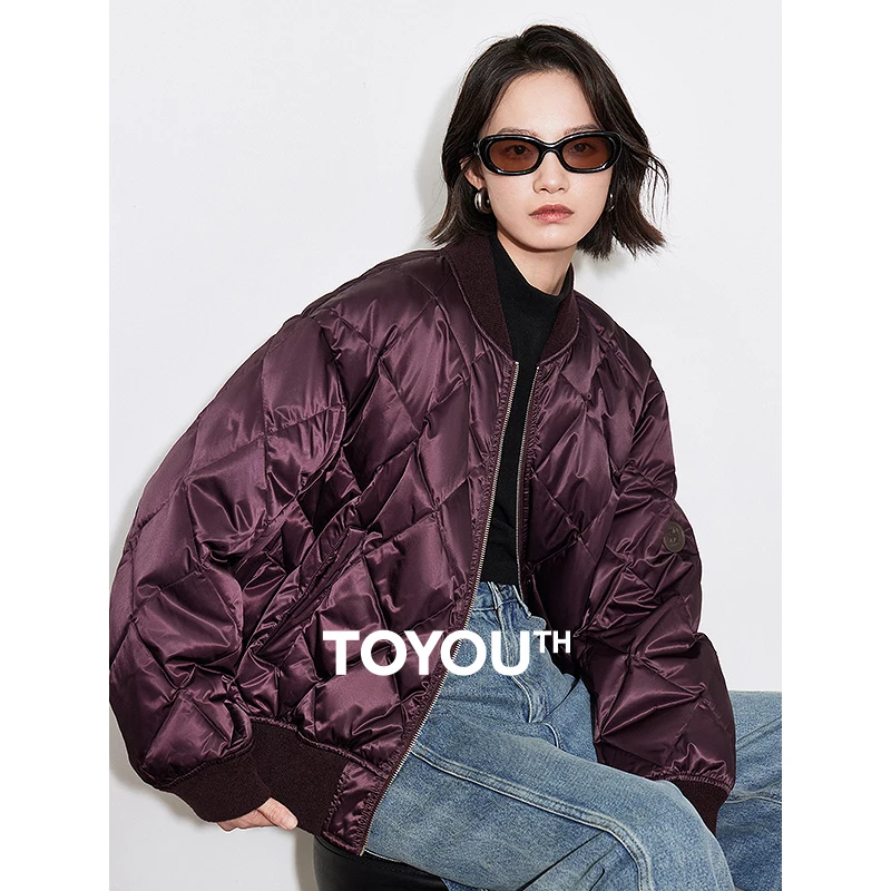 TOYOUTH-Chaqueta de plumón de pato blanco para mujer, chaqueta de béisbol para motocicleta, estilo americano, otoño e invierno, 2024