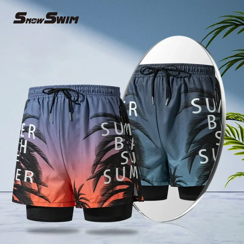 Nuevo Bañadores para hombre, pantalones cortos de baño de doble capa, antivergüenza, forrados con pantalones de playa profesionales, equipo de natación para adultos